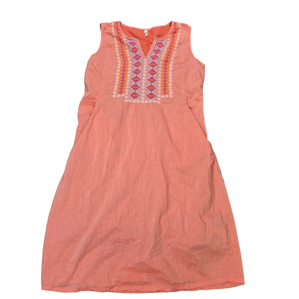 Mountain Khakis Embroidered Sleeveless Shift Dress Women's Size S Coral Cotton